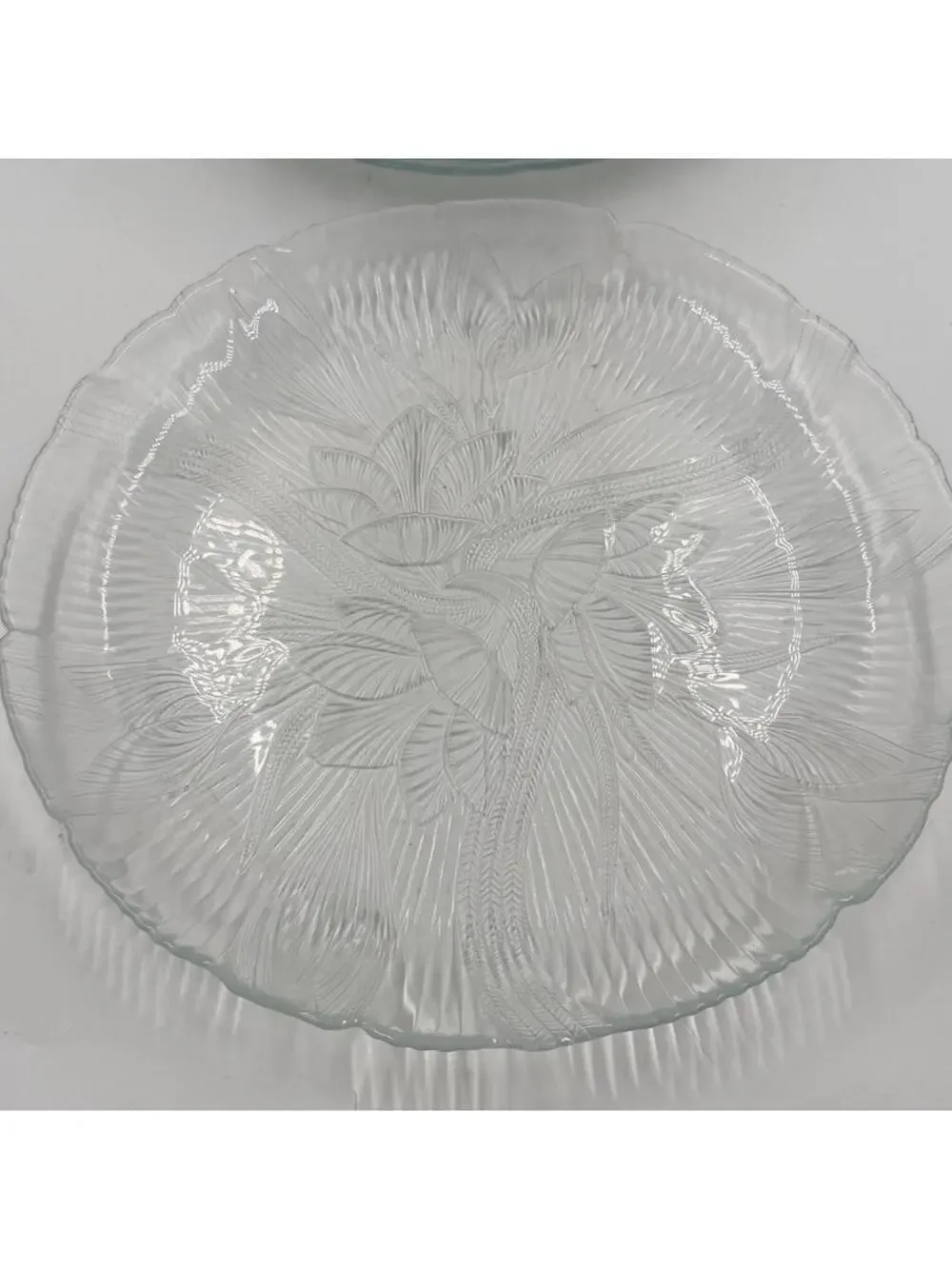 Vintage Set of 10 Arcoroc French Floral 10.75” Glass Plate Dinner Plates